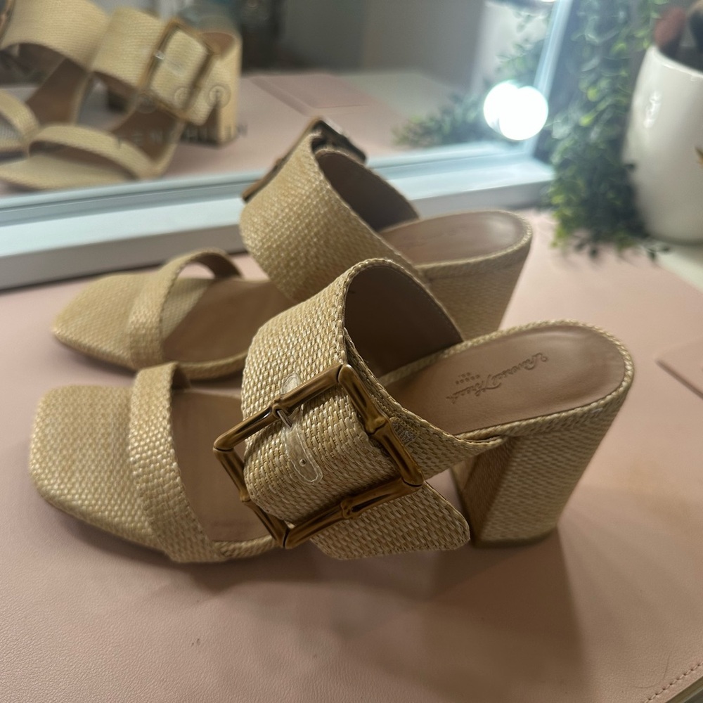 Universal Thread Tan Woven Mules with Buckle